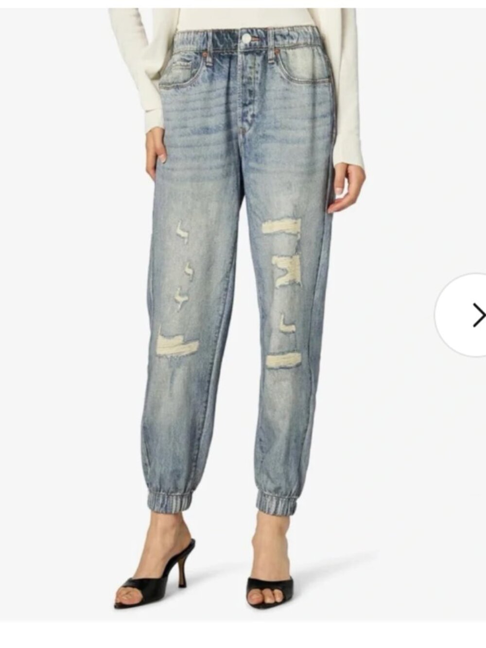 Blank NYC Distressed Printed Denim Jogger Sweatpants